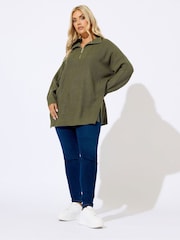 Yours Curve Green Quater Zip Jumper - Image 3 of 5