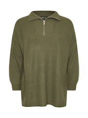 Yours Curve Green Quater Zip Jumper - Image 5 of 5