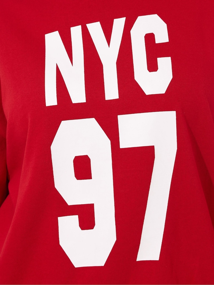 Yours Curve Red 97 Crew Neck T-Shirt - Image 5 of 5