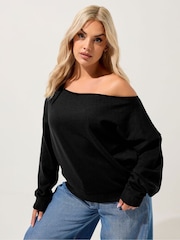 Preto - Yours Curve Off Shoulder Crew Neck T-Shirt - Imagem 2 de 6