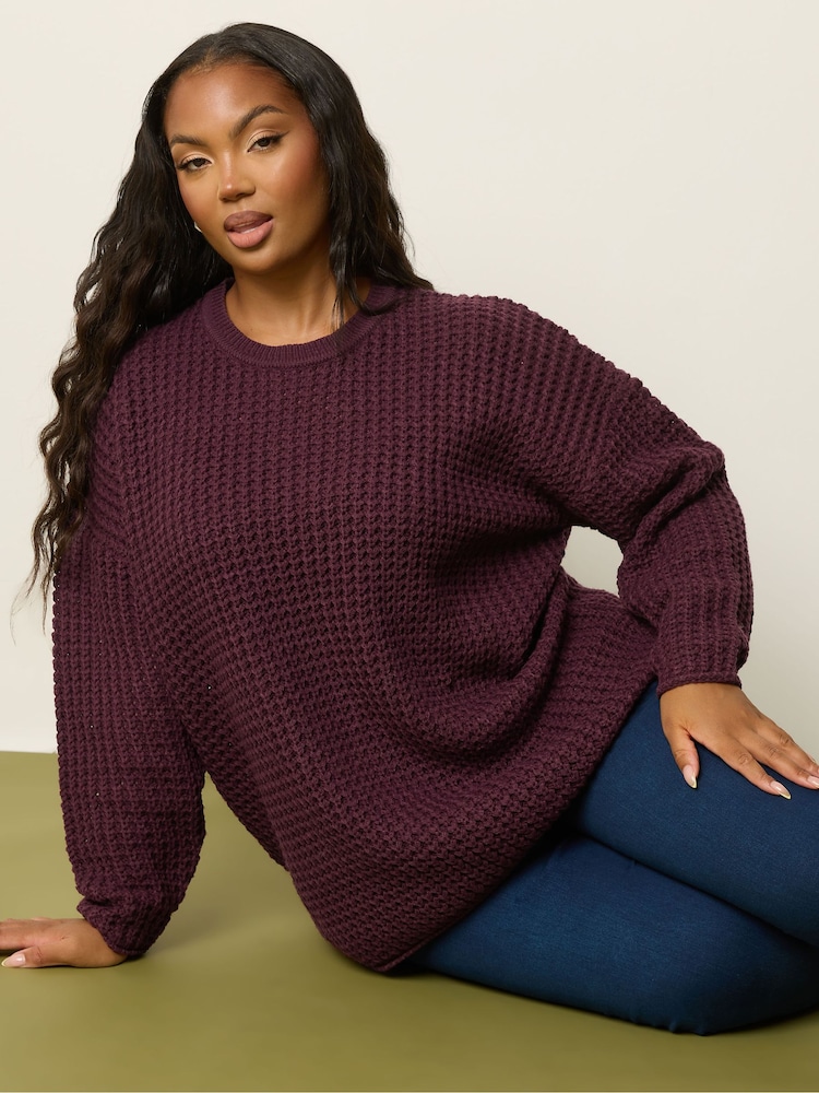 Yours Curve Red Waffle Jumper - Image 1 of 6 Yours Curve Red Waffle Jumper - Image 1 of 6