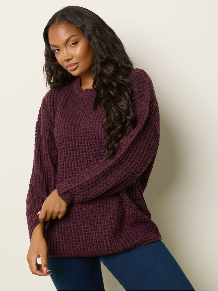 Yours Curve Red Waffle Jumper - Image 2 of 6 Yours Curve Red Waffle Jumper - Image 2 of 6