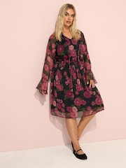 Preto de carvão - Yours Curve Tie Neck Midaxi Dress - Imagem 1 de 5