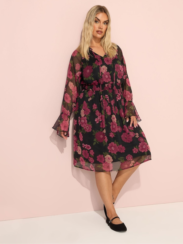 Preto de carvão - Yours Curve Tie Neck Midaxi Dress - Imagem 1 de 5