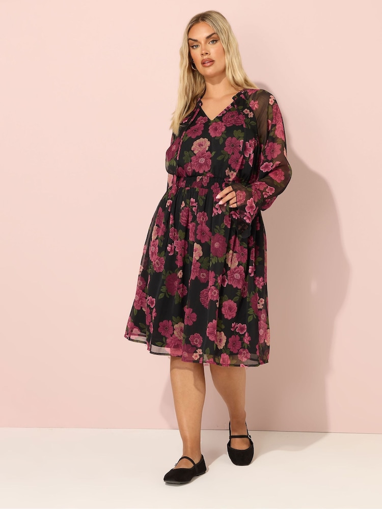 Preto de carvão - Yours Curve Tie Neck Midaxi Dress - Imagem 2 de 5