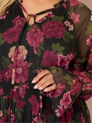 Preto de carvão - Yours Curve Tie Neck Midaxi Dress - Imagem 4 de 5