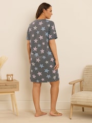 Yours Curve Grey Animal Print Star Sleep T-Shirt - Image 2 of 5