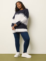 Yours Curve Blue Drop Shoulder Stripe Jumper - Image 3 of 6