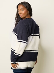 Yours Curve Blue Drop Shoulder Stripe Jumper - Image 4 of 6
