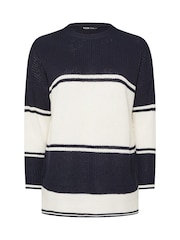 Yours Curve Blue Drop Shoulder Stripe Jumper - Image 6 of 6