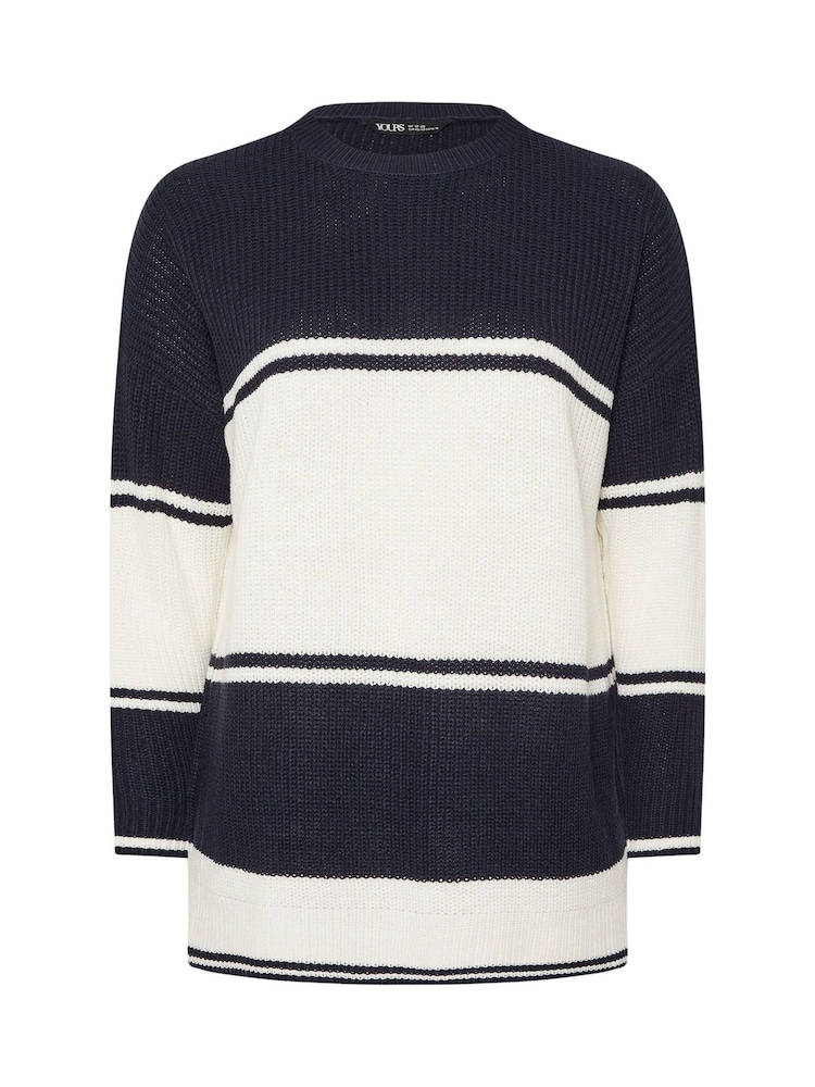 Yours Curve Blue Drop Shoulder Stripe Jumper - Image 6 of 6