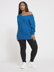 Yours Curve Blue Double V Jumper - Image 2 of 5