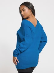Yours Curve Blue Double V Jumper - Image 3 of 5