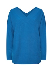 Yours Curve Blue Double V Jumper - Image 5 of 5