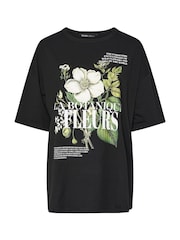 Yours Curve Black Placement Boxy T-Shirt - Image 2 of 2