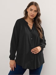 Yours Curve Black Frill Neck Blouse - Image 1 of 5