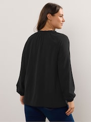 Yours Curve Black Frill Neck Blouse - Image 2 of 5