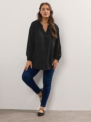 Yours Curve Black Frill Neck Blouse - Image 3 of 5