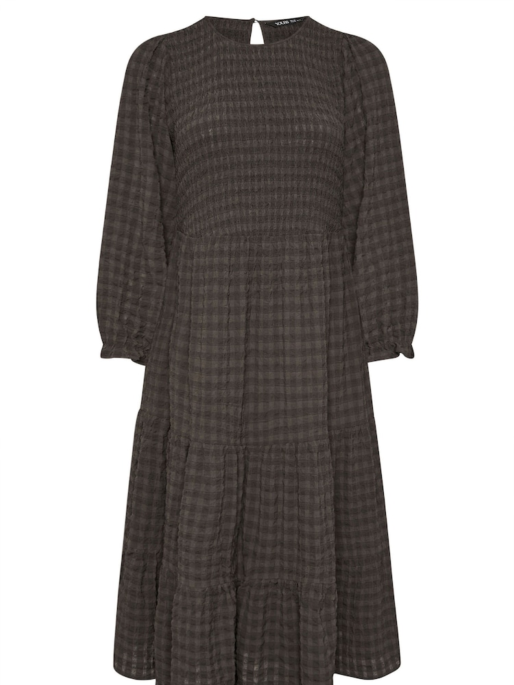 Yours Curve Brown Seersucker Maxi Tiered Dress - Image 5 of 5