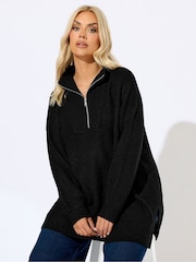 Yours Curve Charcoal Black Quater Zip Jumper - Image 1 of 5