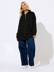 Yours Curve Charcoal Black Quater Zip Jumper - Image 3 of 5