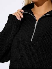 Yours Curve Charcoal Black Quater Zip Jumper - Image 4 of 5
