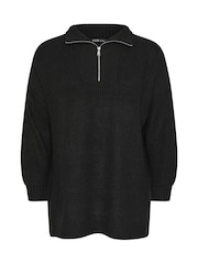 Yours Curve Charcoal Black Quater Zip Jumper - Image 5 of 5