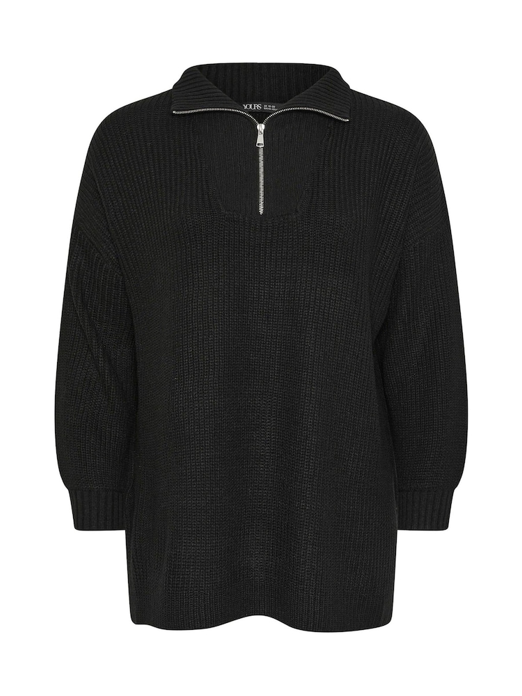 Yours Curve Charcoal Black Quater Zip Jumper - Image 5 of 5
