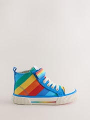 Little Bird by Jools Oliver Blue Bright Rainbow Striped Canvas Hi-Top Trainers - Image 1 of 5