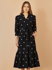 Yumi Black Flower Embroidery Midi Cord Dress - Image 1 of 4
