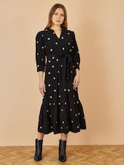Yumi Black Flower Embroidery Midi Cord Dress - Image 2 of 4