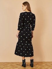Yumi Black Flower Embroidery Midi Cord Dress - Image 3 of 4