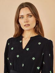 Yumi Black Flower Embroidery Midi Cord Dress - Image 4 of 4