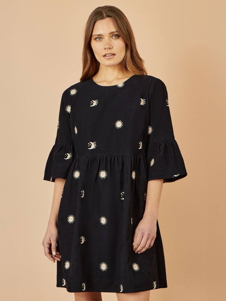 Yumi Black Cosmic Embroidery Cord Tunic Dress - Image 1 of 4 Yumi Black Cosmic Embroidery Cord Tunic Dress - Image 1 of 4