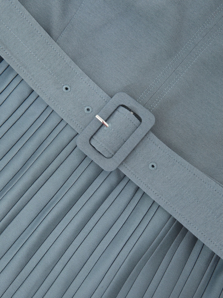 Reiss Blue Ania Roll-Neck Belted Pleated Midi Dress - Image 6 of 6 Reiss Blue Ania Roll-Neck Belted Pleated Midi Dress - Image 6 of 6