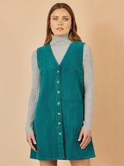 Yumi Blue Cord Button Through Pinafore Dress With Pockets - Image 1 of 5