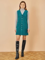 Yumi Blue Cord Button Through Pinafore Dress With Pockets - Image 2 of 5