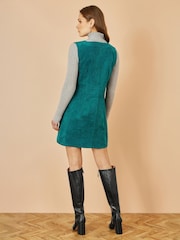 Yumi Blue Cord Button Through Pinafore Dress With Pockets - Image 4 of 5