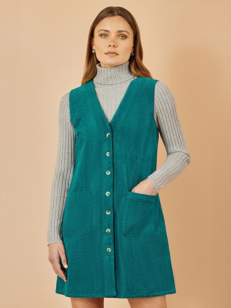 Yumi Blue Cord Button Through Pinafore Dress With Pockets - Image 5 of 5