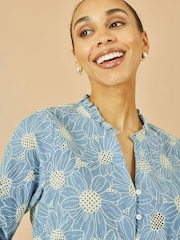 Yumi Blue Daisy Broderie Shirt With Fluted Sleeves - Image 3 of 5