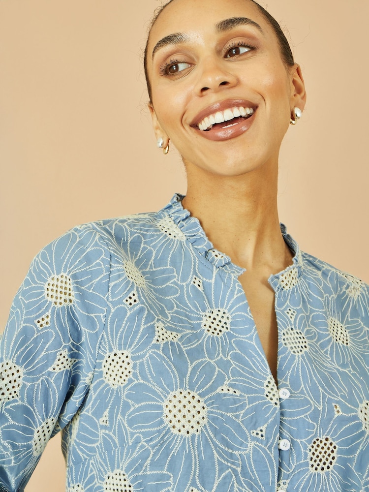 Yumi Daisy Broderie Shirt With Fluted Sleeves - Image 3 of 5