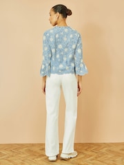 Yumi Blue Daisy Broderie Shirt With Fluted Sleeves - Image 4 of 5