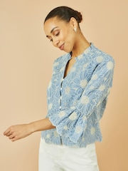 Yumi Blue Daisy Broderie Shirt With Fluted Sleeves - Image 5 of 5