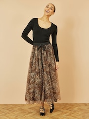 Yumi Brown Mesh Heart Print Tulle Skirt - Image 2 of 5