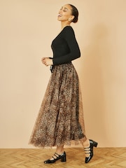 Yumi Brown Mesh Heart Print Tulle Skirt - Image 3 of 5