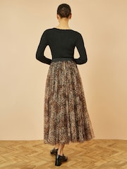 Yumi Brown Mesh Heart Print Tulle Skirt - Image 4 of 5