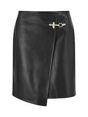 Yumi Black Faux Leather Wrap Mini Skirt - Image 5 of 5