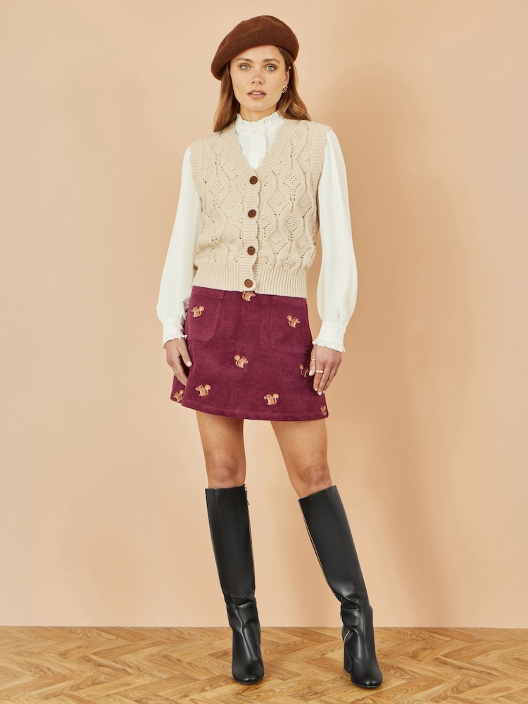 Yumi Red Corduroy Embroidered Squirrel Mini Skirt - Image 1 of 3