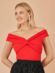 Vermelho - Blusa Yumi Jersey Cotton Bardot com detalhe de nó - Imagem 1 de 4
