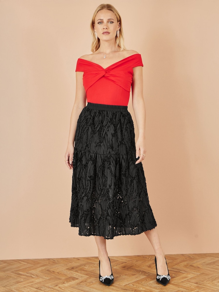 Vermelho - Blusa Yumi Jersey Cotton Bardot com detalhe de nó - Imagem 2 de 4